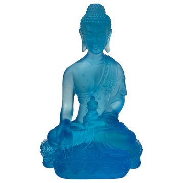 Crystal Glass Pate-de-Verre Blue Gautama Amitabha Shakyamuni Statue