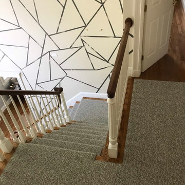 Wool Custom Stair Runner and Hall with Geometric Wallpaper