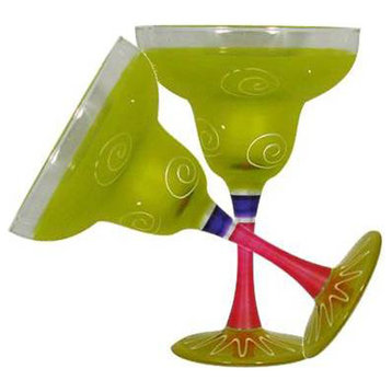 Frosted Curl Yellow Margarita Glasses, Set of 2