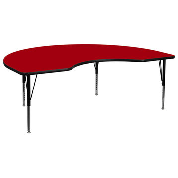 48''Wx72''L Kidney Red Thermal Laminate Activity Table - Height Adj. Short Legs