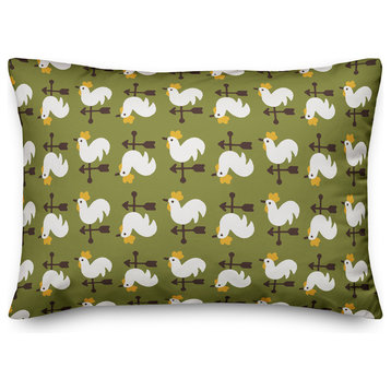 Green Rooster Pattern Throw Pillow