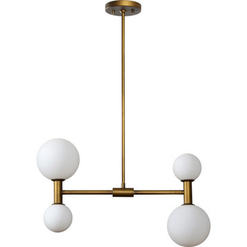Luiza Led Antique Brass Ceiling Fixture With Etched White Glass Shades
