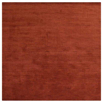 Hand Knotted Loom Wool Area Rug Solid Light Red