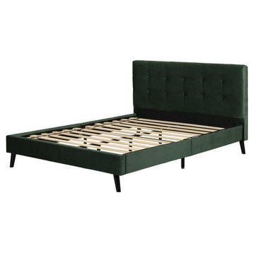 Flam Upholstered Complete Platform Bed, Dark Green