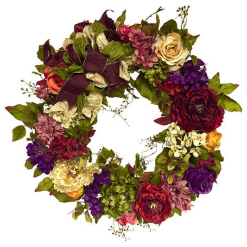 XL All Season Outdoor Tuscan Wreath, Peony, Hydrangea, Rose, and Zinnia