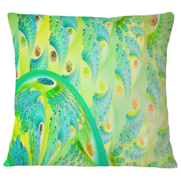 Vibrant Green Fractal Flower Design Abstract Throw Pillow, 16"x16"