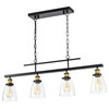 4-Light Antique Black Downlight Linear Kitchen Chandelier With Clear Glass Shade