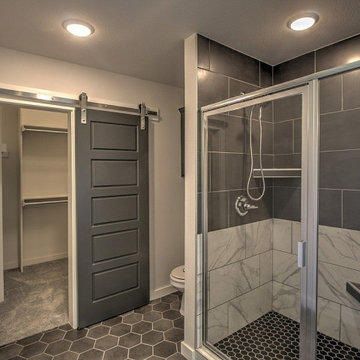 Hexagonal Tile Work and Illuminated By Recessed Lights , Bathroom Remodeling in