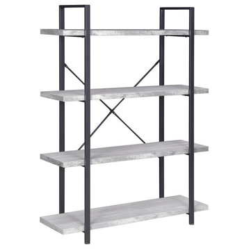 Industrial Bookcase Open Etagere Book Shelf Metal/Wood, Stone Gray, 4 Shelves