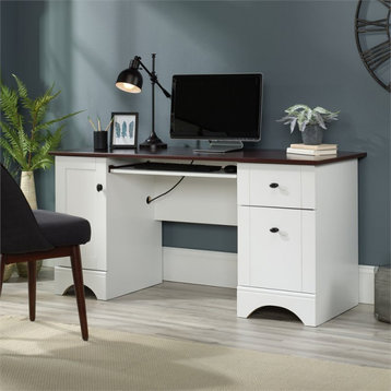 Sauder Select Engineered Wood Computer Desk in Soft White/Cherry