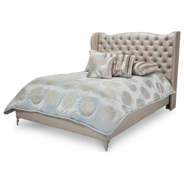 Hollywood Loft Eastern King Tufted Bed, Frost