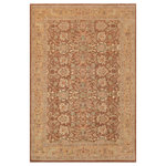 Bareens Designer Rugs - Classic Ziegler Delpha Brown Gold Hand-Knotted Wool Rug - 8'6'' x 11'10'' - Enhance the ambiance of your home with this magnificent Persian-influenced Turkish hand-knotted rug made by skilled artisans capable of creating the most exceptional vegetable dyes and hand-spun wool. This exquisite handmade rug is a one-of-a-kind Peshawar Kafkaz, otherwise identified as Chobi, Chobi Peshawar, Oushak, or Ziegler rug. These handmade rugs are crafted in Pakistan utilizing superior-quality wool imported from Australia, New Zealand, and Korea in two types of weaves: the Persian weave and the Mori weave. This rug is meticulously crafted by hand using the finest natural vegetable dyes extracted from local plants. The artisans use a blend of hand-spun local and fine merino wool, resulting in a rug with a compelling texture, higher lanolin content, and longer staple. The artisans occasionally incorporate natural or artificial silk into the pile to enhance specific motifs. The finished product is an awe-inspiring execution of flawless design and an understated palette that exudes elegance.