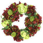 Creative Displays - Creative Displays 23" Fall Wreath With Hydrangea, Sedum and Pomegranates - Our 23" Fall Wreath will bring a sense of elegance and festivity to any of your home or office spaces this autumn season! This stunning piece is handcrafted in the USA with high quality and durable materials, so you won’t need to worry about any watering or maintenance – just enjoy its beauty and splendor! This unique design features lush green hydrangeas, bold burgundy hydrangeas, distinctive green sedum, and eye-catching pomegranates for an eye-catching display that is fit for any celebration. Perfect for your Thanksgiving gathering or to spruce up your entryway, this impressive wreath is also the perfect gift for friends and family! Make this season the most beautiful one yet and get your 23" Fall Wreath today!