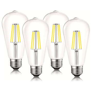 Luxrite LED Edison Bulb 8W=75W ST19 ST58 5000K 800LM Dimmable E26, Set of 4