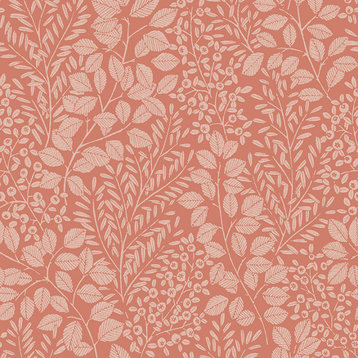 4066-26516 Elin Coral Berry Botanical Non Woven Unpasted Farmhouse Wallpaper