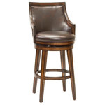 Hillsdale Furniture - Hillsdale Lyman Swivel Stool, Barstool - Traditional with a contemporary edge, the Hillsdale Furniture Lyman Bar Height Swivel Stool is a handsome addition to any bar or kitchen area. Gently sloping arms compliment the square back and tapered legs, while durable brown vinyl covers the seat and back. A rustic oak finish with burnished edges completes the look of this stunning wood stool.  Assembly required.