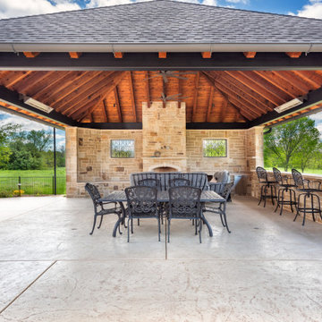 Custom Freestanding Outdoor Living Arbor with Kitchen, Fireplace & Entertainment