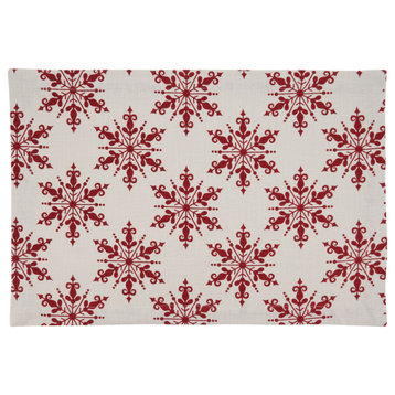 Cotton Placemats With Snowflake Design, Set of 4, Red