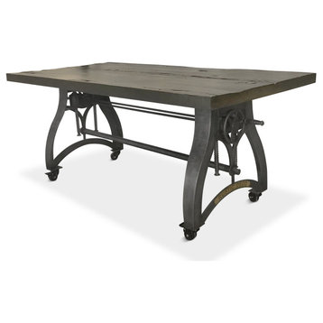 Crescent Industrial Dining Table - Adjustable Height - Casters - Rustic Ebony