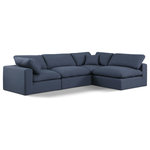 Meridian Furniture - Comfy Upholstered L-Shaped Modular Sectional, Navy, 4-Piece: 2 Armless Chair, 2 Corner Chair, Linen Textured Fabric - Give your space a whole new look with this navy Comfy linen textured fabric sectional. This handsome sectional fits nicely with other items in the Comfy collection and is a versatile seating option designed for adaptability, comfort and style. Wrapped in rich navy durable linen textured fabric upholstery, this sectional offers a plush embrace of overstuffed down feather cushions, carefully crafted to deliver the highest level of comfort. The perfect seat for creating an oasis for relaxation, this sectional has thick foam surrounding its frame for added support and coziness.