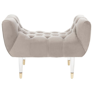 Safavieh Couture Eugenie Tufted Velvet Bench, Pale Taupe/Gold