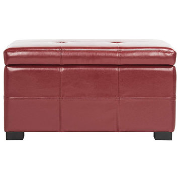 Modern Storage Bench, Beechwood Frame & Bicast Leather Upholstery, Red