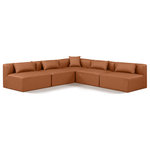 Meridian Furniture - Cube Upholstered Modular Sectional, Cognac, 5-Piece: 4 Armless Chair, 1 Corner Chair, Vegan Leather - Elevate your space with the luxurious Cube Vegan Leather Modular Sectional. This modular sectional exudes modern elegance, charm, and comfort making it a perfect addition to any contemporary living space. Its clean lines and cube shape are reminiscent of minimalist design, while the plush cognac vegan leather upholstery adds a touch of luxury and sophistication. The chair's versatile construction and geometric aesthetic seamlessly integrate into various design styles, from sleek living rooms to chic home offices, embodying the essence of modern design and creating a sense of order and tranquility in your space.