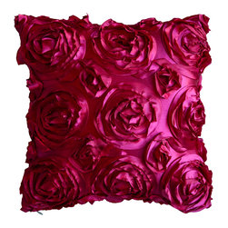 KH Window Fashions, Inc. - Textured Rose Pillow, Fushia, 18"x18", Without Insert - Decorative Pillows