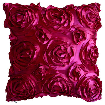 Textured Rose Pillow, Fushia, 18"x18", Without Insert