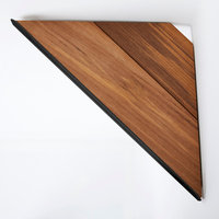 Floating Corner Shower Shelf With Natural Teak Wood, Matte Black
