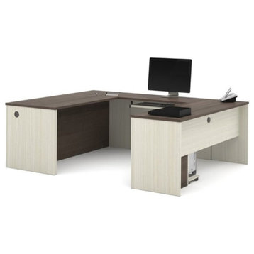 Pemberly Row U Shaped Computer Desk in White Chocolate and Antigua