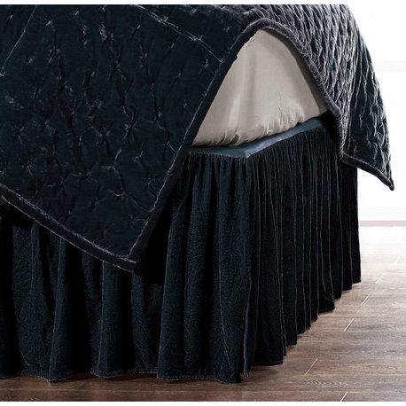 Stella Silk Velvet Bed Skirt, Midnight Blue, Queen