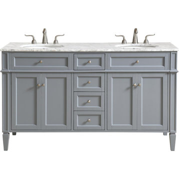 Vanity Cabinet Sink Double Chrome Gray Solid Wood 4 -Door -Dra