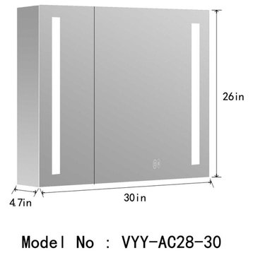 30 in. W x 26 in. H Rectangular Recessed or Surface Mount LED Mirror Cabinet