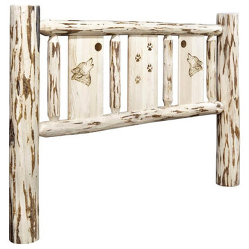 Montana Woodworks Wood Twin Headboard with Engraved Wolf Design in Natural