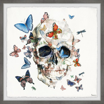 "Happy Butterfly Skull" Framed Painting Print, 12"x12"