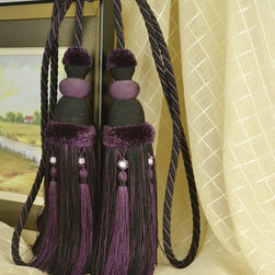 6 Colors QYM13 Faux Silk Curtain Tassel Tie Backs in Purple Color - Window Treatment Accessories