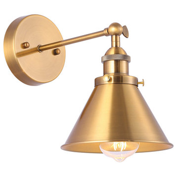 1-Light Industrial Wall Sconce With Cone Shade Metal