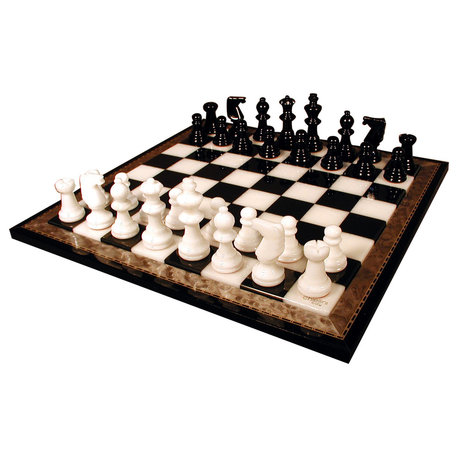 Black and White Alabaster Wood Frame Chess Set