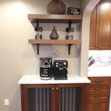 Transitional Kitchen with Cherry Cabinets, Quartz Countertops, Mosaic Backsplash