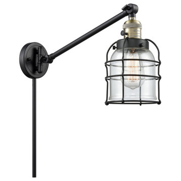 Small Bell Cage 1-Light Swing Arm, Black Antique Brass, Clear