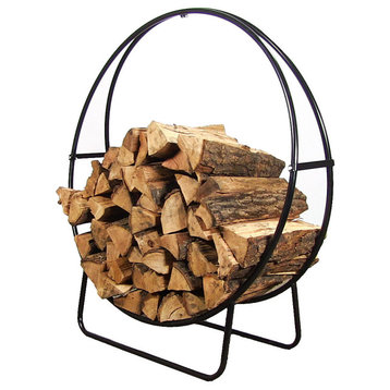 Sunnydaze Log Rack 48" Black Steel Indoor Outdoor Log Hoop Firewood Storage