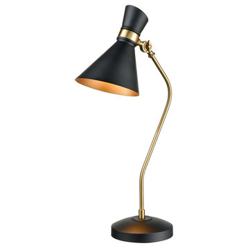 Modern Desk Lamp 13''W x 7''D x 29''H, Aged Brass and Black Finish