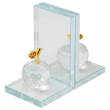 Set of 2 Crystal Apple Bookends, Clear