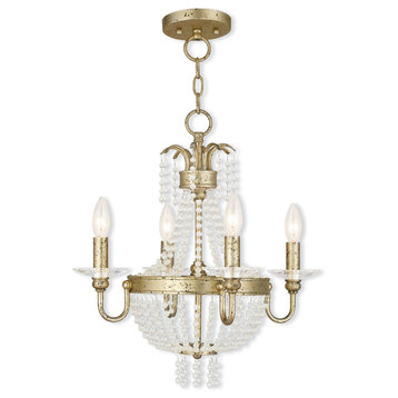 Convertible Mini Chandelier With Clear Crystals, Hand-Applied Winter Gold
