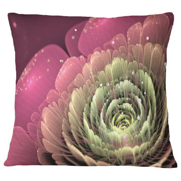 Fractal Flower Pink And Green Floral Throw Pillow, 16"x16"
