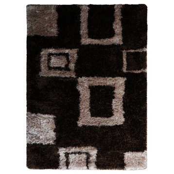 Hand Tufted Shag Polyester Area Rug Geometric Brown Beige, [Rectangle] 4'x6'