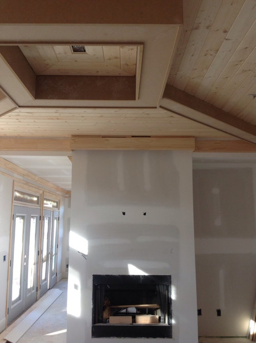 Need advice on off centered fireplace with coffered ceiling
