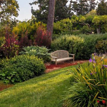 Layered lawn and garden seating in Pebble Beach landscape