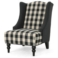 Alonso High-Back Fabric Club Chair, Black Checkerboard/Dark Charcoal/Dark Brown